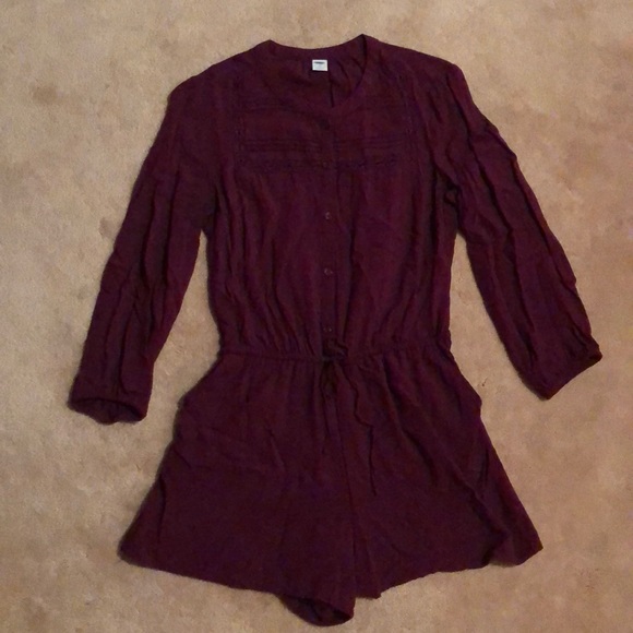Old Navy maroon 3/4 sleeve button up romper - Picture 1 of 3
